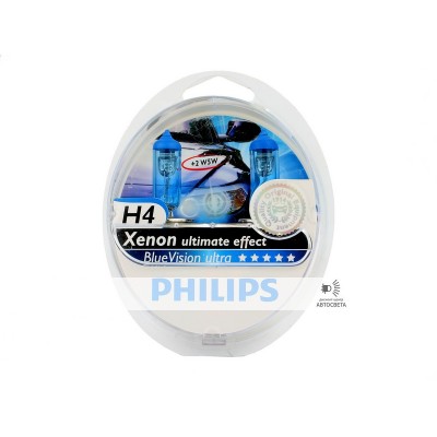 Галогеновая лампа Philips H4 BlueVision Ultra 4000К набор